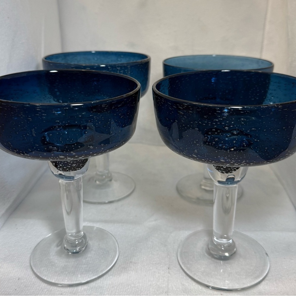 Vintage margarita bar glasses cobalt, and clear blown glass bar kitchen serving